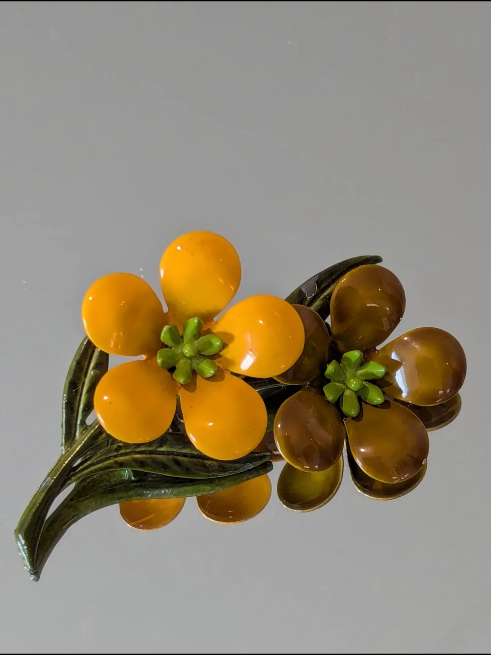 Vintage Yellow and Brown Floral Enamel Brooch